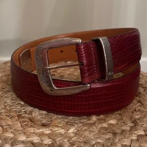 Brighton Red Embossed Calfskin On Saddle Leather Belt SZ 32